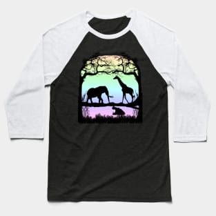 Night picture with Elephant, Giraffe and Hippo in Africa Baseball T-Shirt